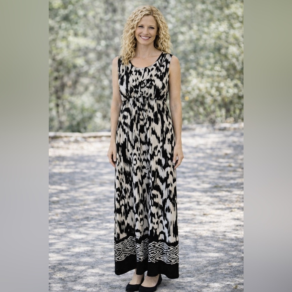 Chicos Women’s Summer Sleeveless V Neck Maxi Dress, Full length, size 1